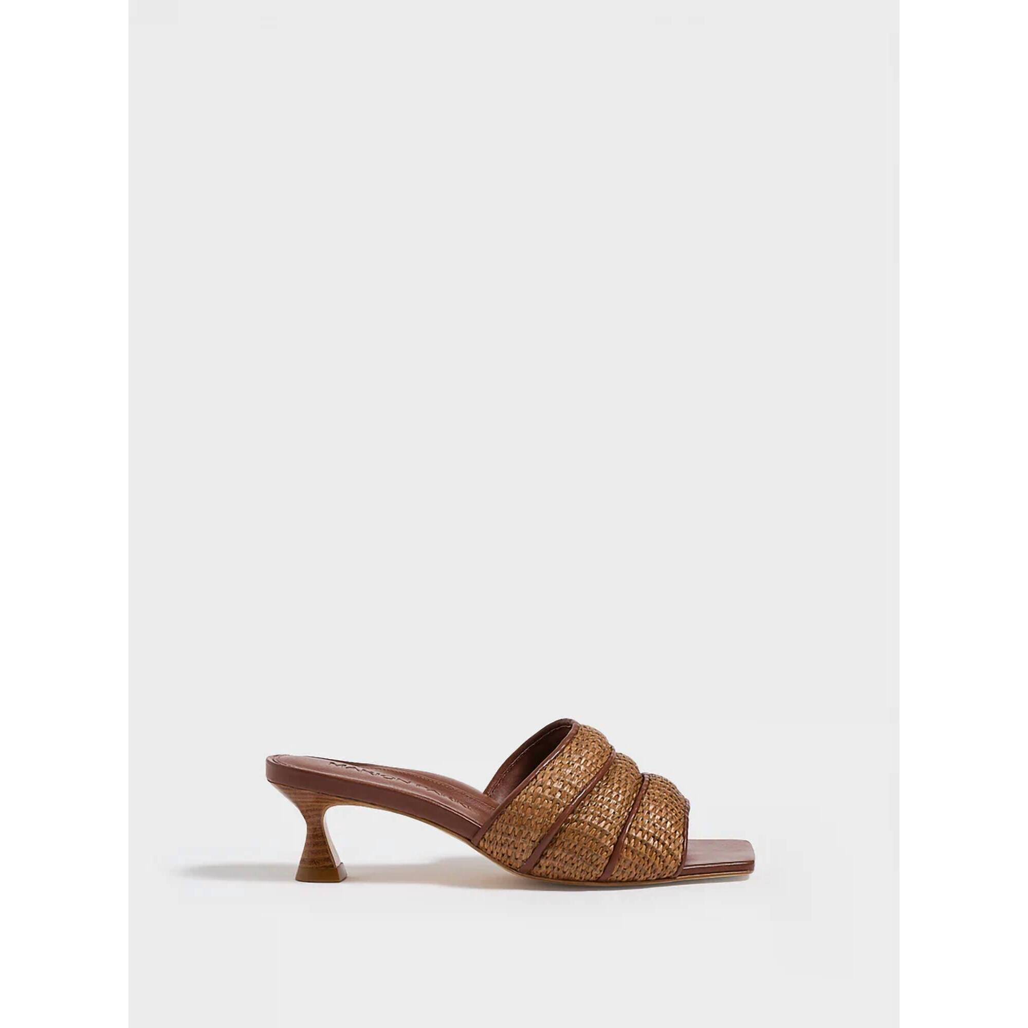 New Marion Parke Women's Genevieve Heel Slide In Dark Brown Raffia/Luggage